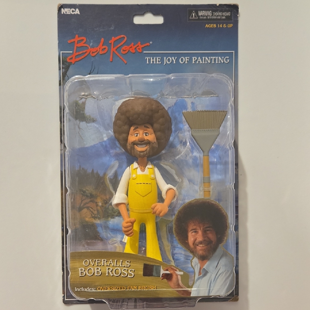 NECA Bob Ross Action Figurine  Yellow Overalls Nostalgia Painting